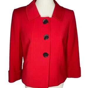 Tahari Arthur Levine Cropped Blazer Red Button Snap Closure 6 Jacket Valentine's